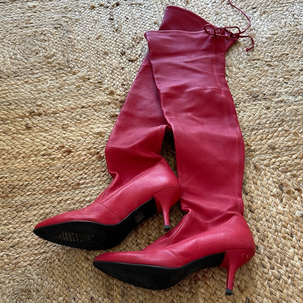 Stuart Weitzman Over The Knee Red Leather Boots - Size 8